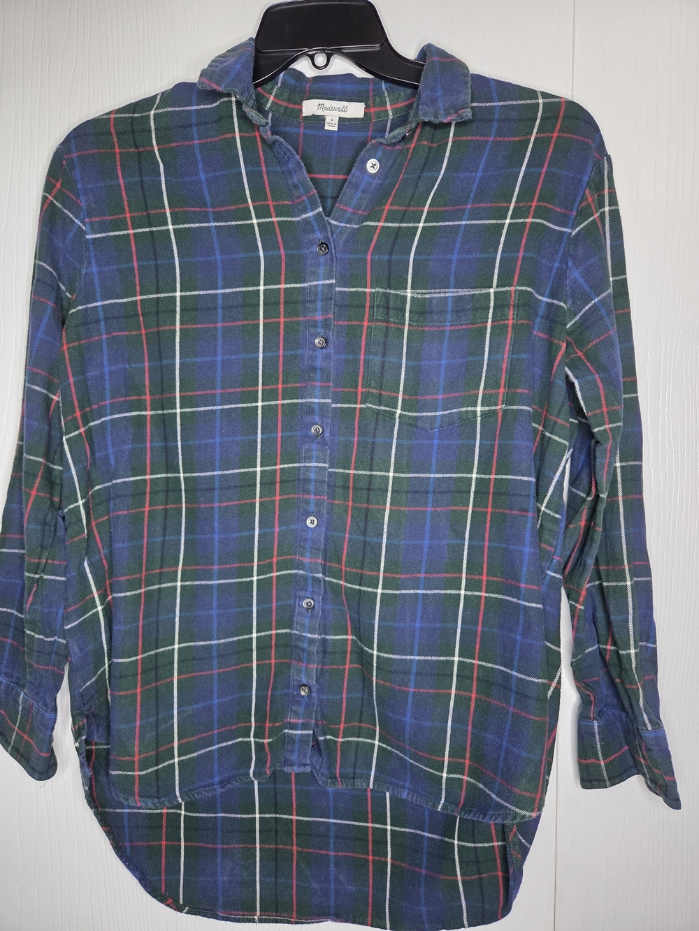 Madewell Women's Green, Navy & Red Casual Plaid Button-Down Shirt-S